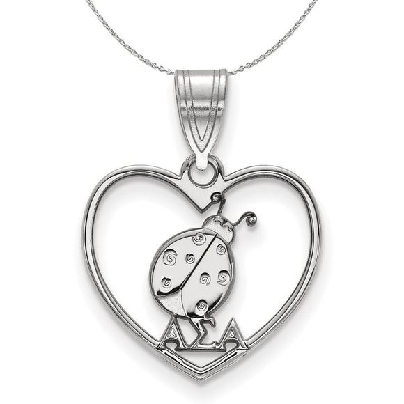 Sterling Silver Alpha Sigma Alpha Heart Pendant Necklace - 16 Inch - Picture 1 of 7